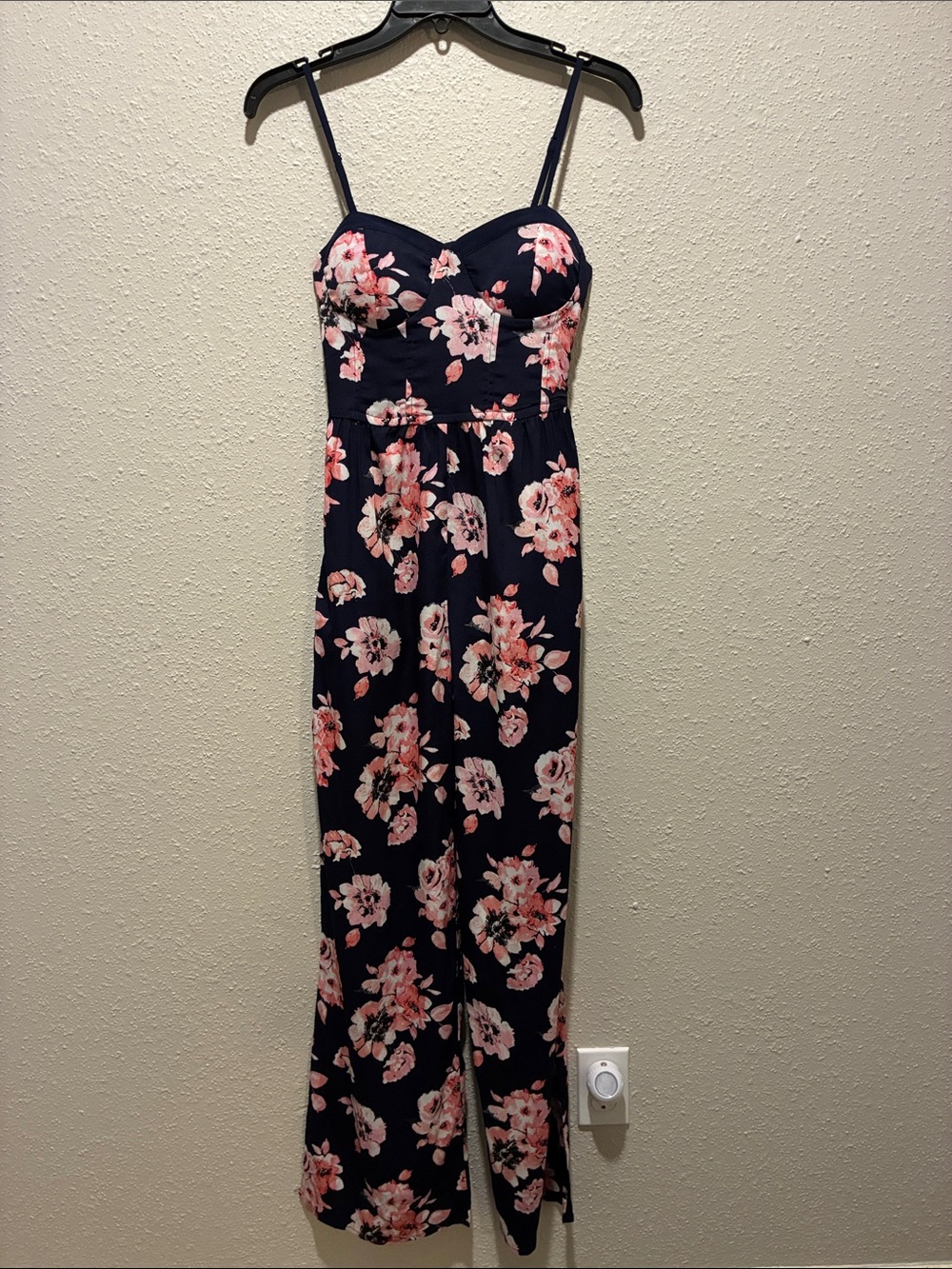 Band of Gypsies Navy Floral Jumpsuit with Pink Flowers